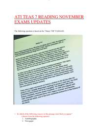 ATI TEAS 7 READING NOVEMBER EXAMS UPDATES