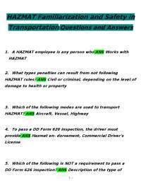 HAZMAT Transportation Safety: Questions and Answers for Compliance