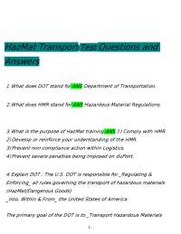 HazMat Transportation 2025 Exam Questions and Answers – Complete Study Guide for Certifica