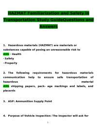 HAZMAT Transportation Safety: Questions and Answers Study Guide