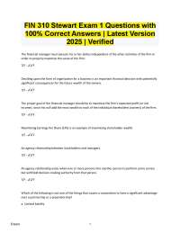 FIN 310 Stewart Exam 1 (2025/2026) | Verified Questions & Correct Answers