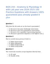Anatomy & Physiology III Practice Questions and Answers
