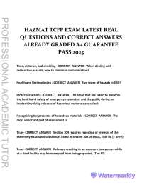 Hazmat TCFP Exam 2025 – Latest Real Questions and Correct Answers (A+ Guaranteed Pass)