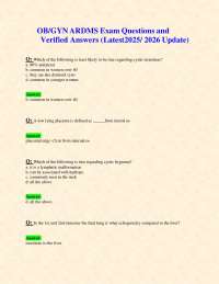 OB/GYN ARDMS Exam Questions and Verified Answers (Latest2025/ 2026 Update)