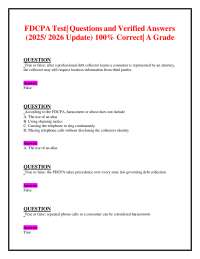 FDCPA Test| Questions and Verified Answers (2025/ 2026 Update) 100% Correct| A Grade