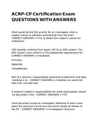 ACRP-CP Certification Exam QUESTIONS WITH ANSWERS