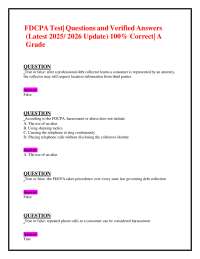 FDCPA Test| Questions and Verified Answers (Latest 2025/ 2026 Update) 100% Correct