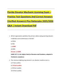 Florida Elevator Mechanic Licensing Exam – Practice Test Questions And Correct Answers (V