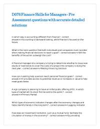 D076 Finance Skills for Managers - Pre Assessment questions with accurate detailed answers