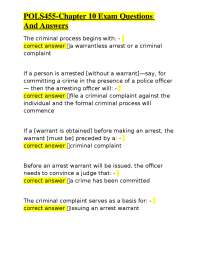 Criminal Procedure Exam Questions and Answers: POLS455 Chapter 10