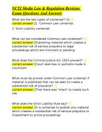 NCTJ Media Law & Regulation Exam Q&A