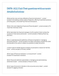 Finance Unit Test Questions and Solutions