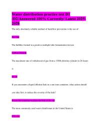 Water distribution practice test D1 /D2/Answered 100% Correctly/ Latest 2025- 2026