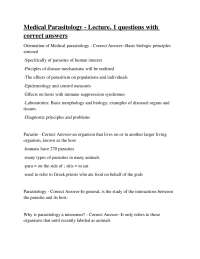 Medical Parasitology - Lecture. 1 questions with correct answers