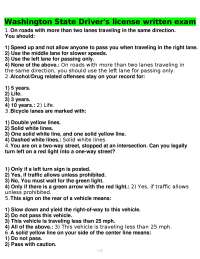 Washington State Driver's License Exam Practice Questions