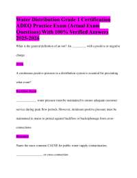 Water Distribution Grade 1 Certification ADEQ Practice Exam (Actual Exam Questions) Answer