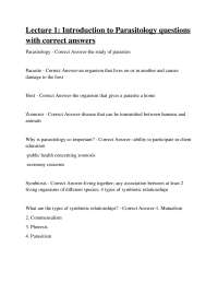 Lecture 1: Introduction to Parasitology questions with correct answers