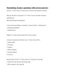 Parasitology Exam 1 questions with correct answers