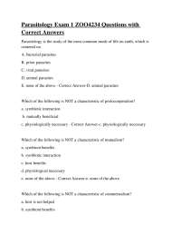 Parasitology Exam Questions and Answers: ZOO4234 Study Guide