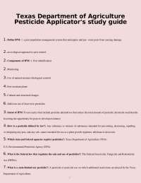 Pesticide Applicator's Study Guide: IPM and Texas Regulations