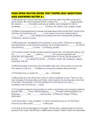 PADI OPEN WATER DIVER TEST PAPER 2025 QUESTIONS AND ANSWERS RATED A+