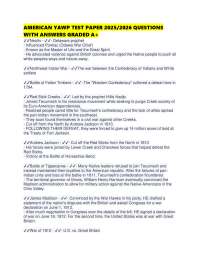AMERICAN YAWP TEST PAPER 2025/2026 QUESTIONS WITH ANSWERS GRADED A+