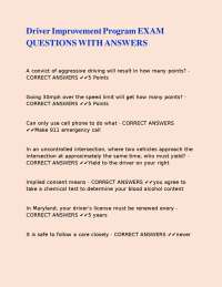 Driver Improvement Program EXAM QUESTIONS WITH ANSWERS