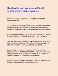 Maryland Driver Improvement EXAM QUESTIONS WITH ANSWERS