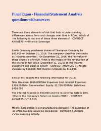 Final Exam - Financial Statement Analysis questions with answers