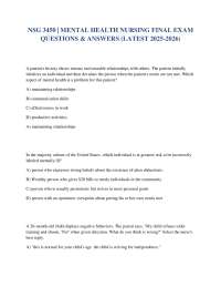 NSG 3450 | MENTAL HEALTH NURSING FINAL EXAM QUESTIONS & ANSWERS (LATEST 2025-2026)