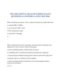 NSG 3450 | MENTAL HEALTH NURSING EXAM 3 QUESTIONS & ANSWERS (LATEST 2025-2026)