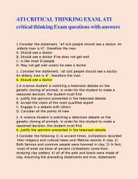 ATI CRITICAL THINKING EXAM, ATI critical thinking Exam questions with answers