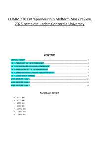 COMM 320 Entrepreneurship Midterm Mock review 2025 complete update Concordia University