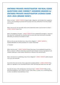 ONTARIO PRIVATE INVESTIGATOR 100 REAL EXAM QUESTIONS AND CORRECT ANSWERS GRADED A/ ONTARIO