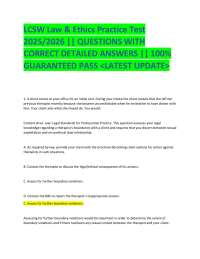 LCSW Law & Ethics Practice Test 2025/2026 || QUESTIONS WITH CORRECT DETAILED ANSWERS || 10