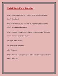 Club Pilates Instructor Final Test Out: Questions and Answers