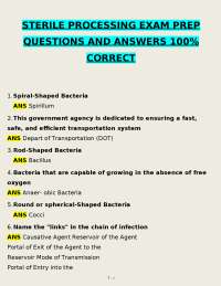 STERILE PROCESSING EXAM PREP QUESTIONS AND ANSWERS 100% CORRECT