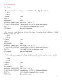 Management Science: Problem Solving and Decision Making - Chapter 1 Quiz