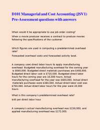 Managerial and Cost Accounting: Pre-Assessment Questions and Answers