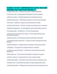 FLORIDA NOTARY COMPREHENSIVE EXAMS 2025/2026 ANSWERS AND QUESTIONS GRADED A+