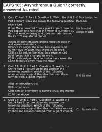 EAPS 105 Quiz 17: Unit 9 - Moon Formation and Planetary Moons