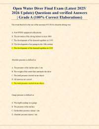 Open Water Diver Final Exam (Latest 2025/ 2026 Update) Questions and verified Answers