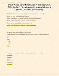 Open Water Diver Final Exam V2 (Latest 2025/ 2026 Update) Questions and Answers | Grade A