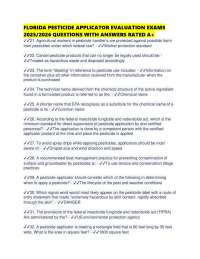 FLORIDA PESTICIDE APPLICATOR EVALUATION EXAMS 2025/2026 QUESTIONS WITH ANSWERS RATED A+
