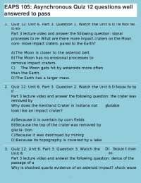 EAPS 105 Quiz 12: Unit 6 - Geology and Planetary Science