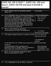 EAPS 105: Homework and Quizzes - Exam 3 Review