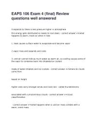 EAPS 106 Exam 4 Review: Climate, Weather, and Atmospheric Phenomena