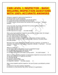 CWB LEVEL 1 INSPECTOR - BASIC WELDING INSPECTION QUESTIONS WITH 100% ACCURATE ANSWERS