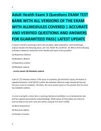 Adult Health Nursing Exam 3: Practice Questions and Answers