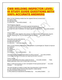 CWB WELDING INSPECTOR LEVEL III STUDY GUIDE QUESTIONS WITH 100% ACCURATE ANSWERS